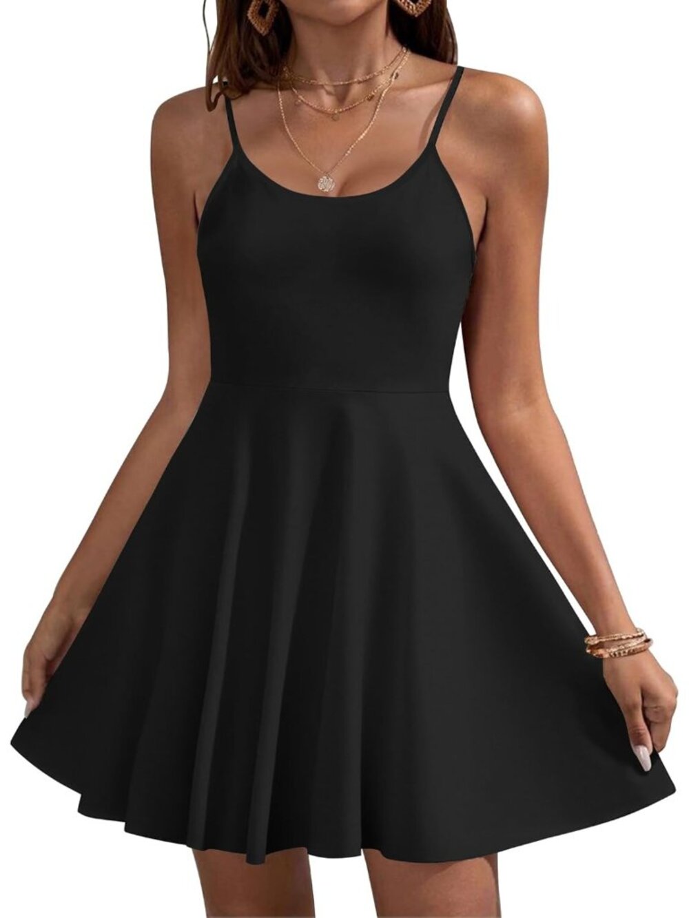 Women's Black Casual Summer Dress Spaghetti Strap Floral Mini Casual Dress